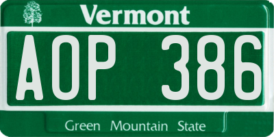 VT license plate AOP386