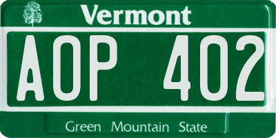 VT license plate AOP402