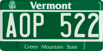 VT license plate AOP522