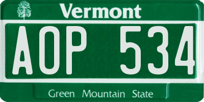 VT license plate AOP534