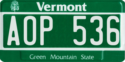 VT license plate AOP536