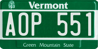 VT license plate AOP551