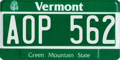 VT license plate AOP562