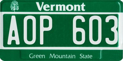 VT license plate AOP603