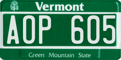 VT license plate AOP605