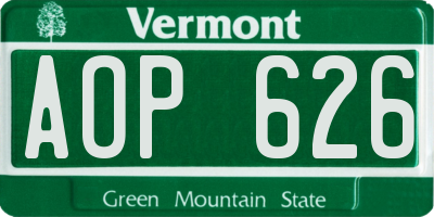 VT license plate AOP626