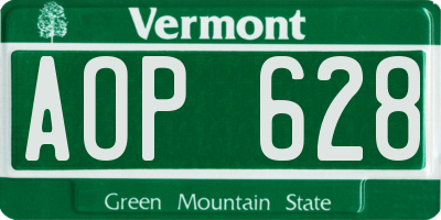 VT license plate AOP628