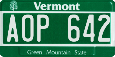 VT license plate AOP642
