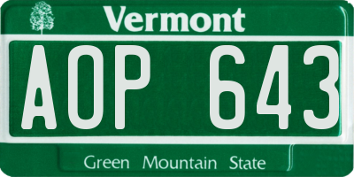 VT license plate AOP643