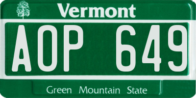 VT license plate AOP649