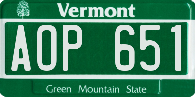 VT license plate AOP651