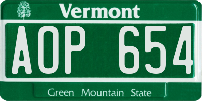 VT license plate AOP654