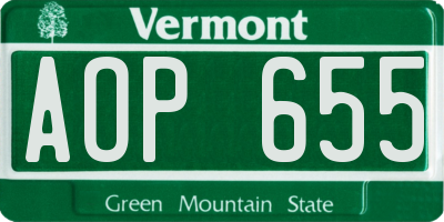 VT license plate AOP655