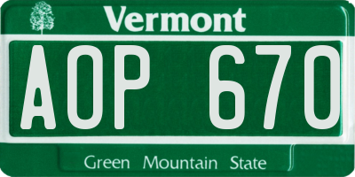 VT license plate AOP670