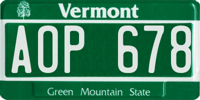 VT license plate AOP678