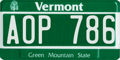 VT license plate AOP786