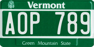 VT license plate AOP789