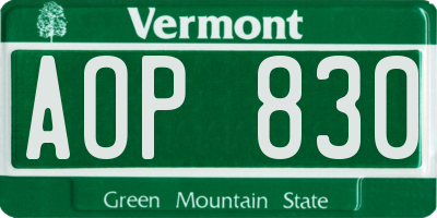 VT license plate AOP830