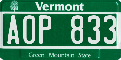 VT license plate AOP833