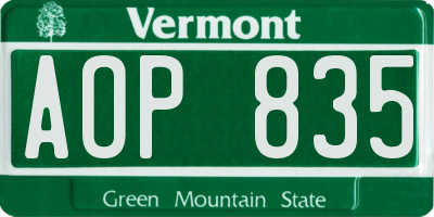 VT license plate AOP835