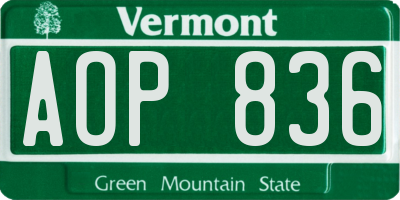 VT license plate AOP836