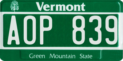 VT license plate AOP839