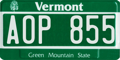 VT license plate AOP855