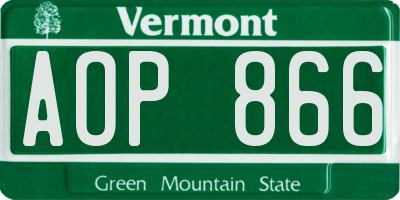 VT license plate AOP866