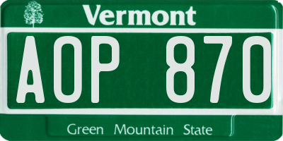 VT license plate AOP870