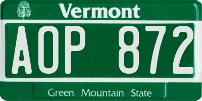 VT license plate AOP872
