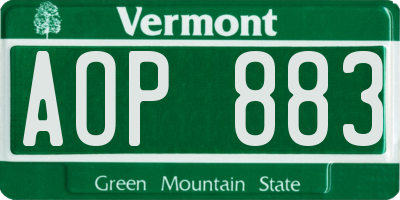 VT license plate AOP883