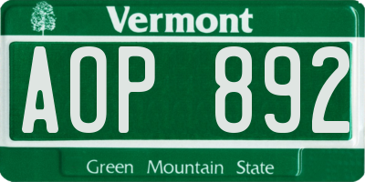 VT license plate AOP892