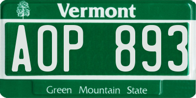 VT license plate AOP893