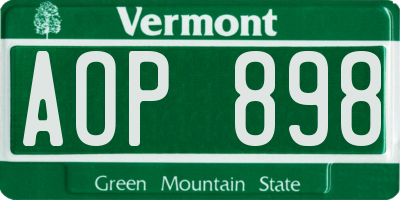 VT license plate AOP898