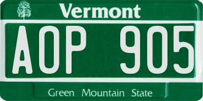 VT license plate AOP905