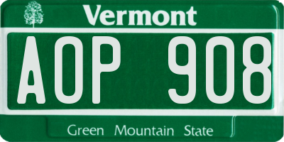 VT license plate AOP908
