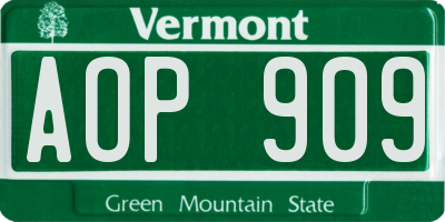 VT license plate AOP909