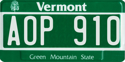 VT license plate AOP910