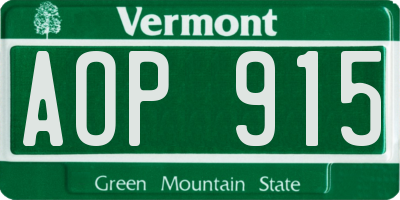 VT license plate AOP915