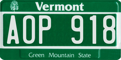 VT license plate AOP918
