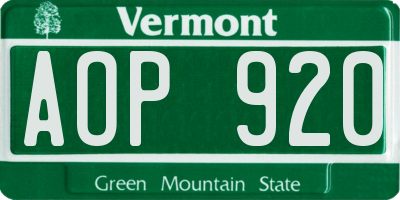 VT license plate AOP920