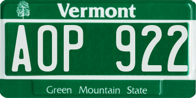 VT license plate AOP922