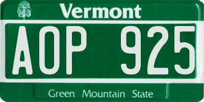 VT license plate AOP925