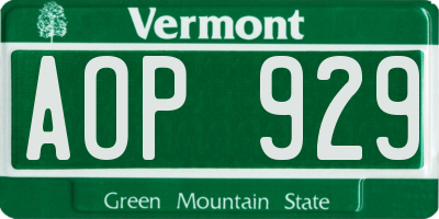 VT license plate AOP929