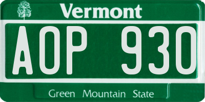 VT license plate AOP930