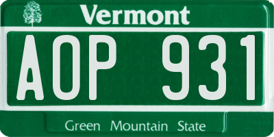 VT license plate AOP931