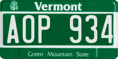 VT license plate AOP934
