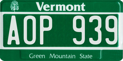 VT license plate AOP939