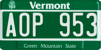 VT license plate AOP953