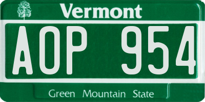 VT license plate AOP954